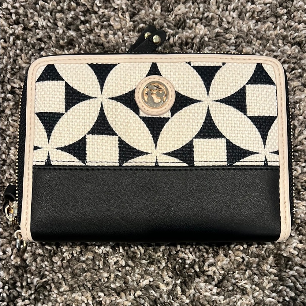 Black and Cream Geometric Wallet with Gold Accent